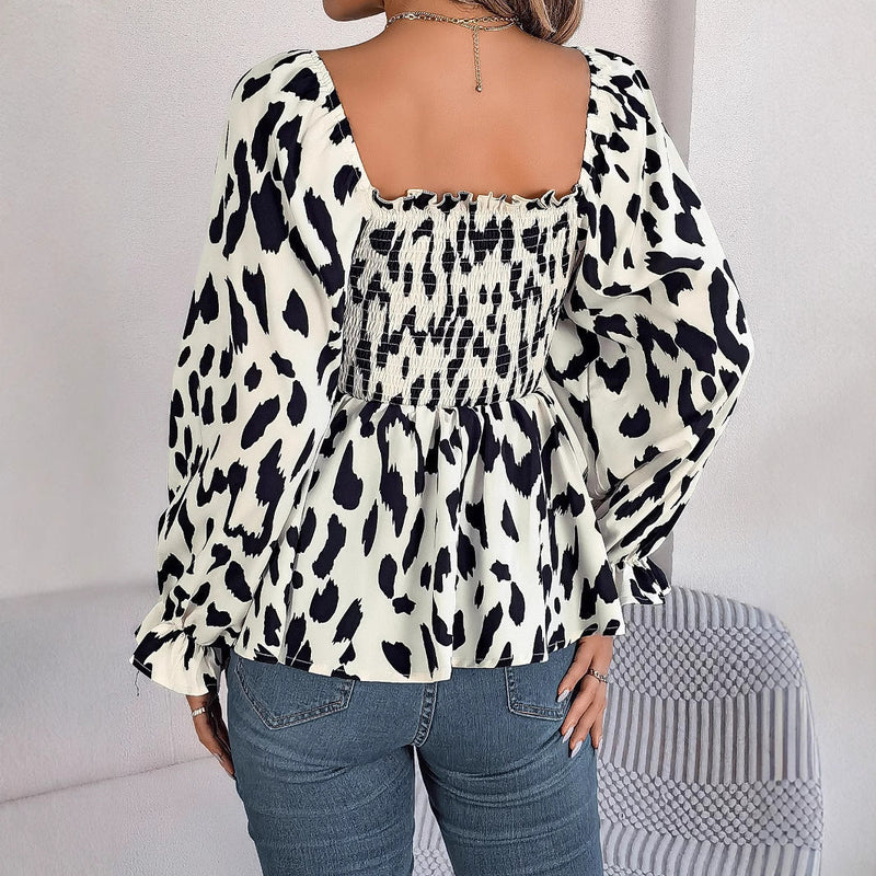 Elegantes Emma -Floral Pullover Langarm Rüsche A-Linie Kleid