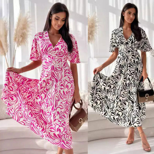 Elegantes Emma -Elastischer Taillen-V-Ausschnitt Kleid für Damen