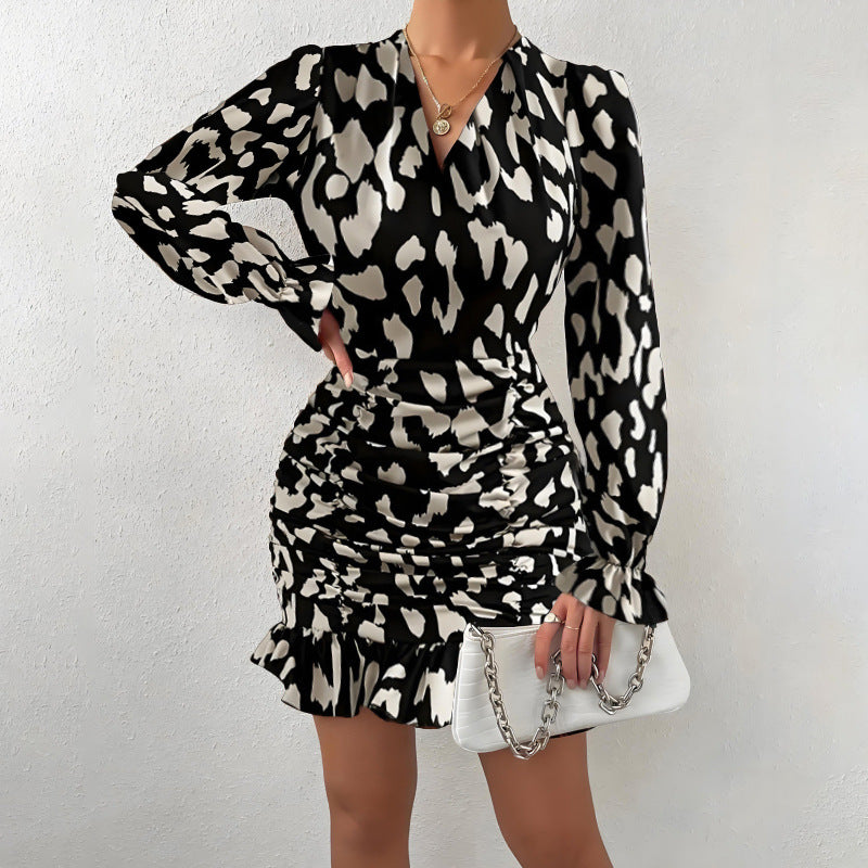 Eleganter Leopardenmuster Slim Fit Minirock Kleid