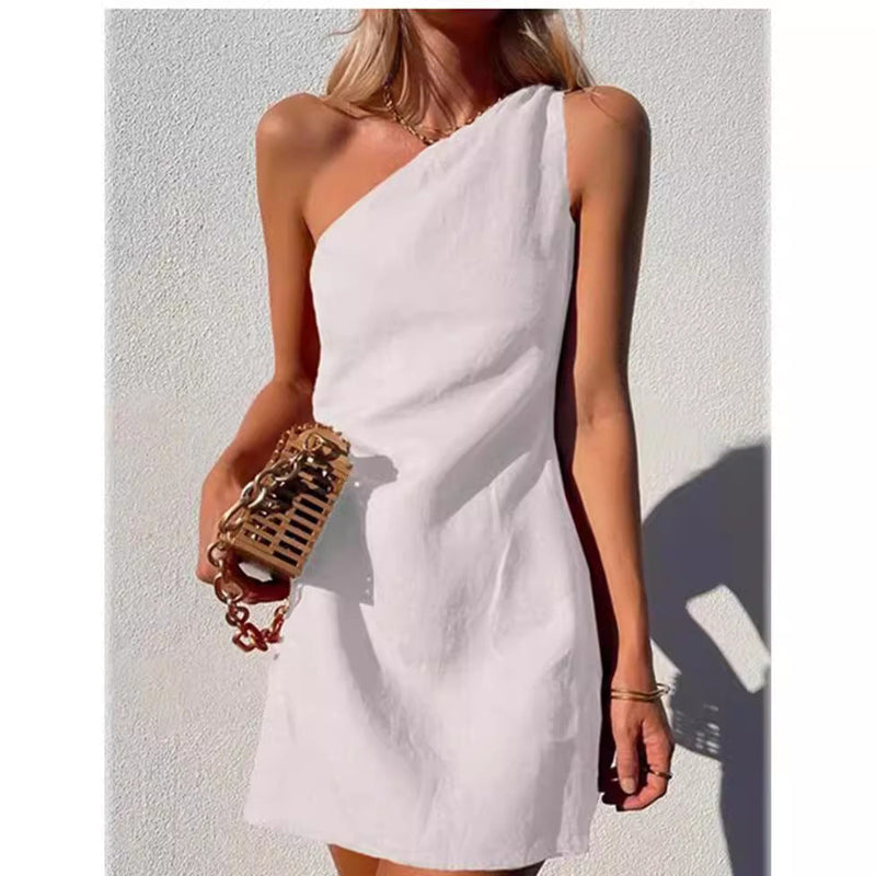 Elegantes Emma -Einfarbiges Slim Fit One-Shoulder Kleid