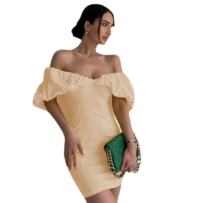 Elegantes Emma Gerafftes Off-The-Shoulder Bodycon Kleid
