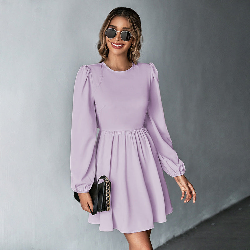 Elegantes  Rückenfreies Langarm A-Linien Kleid