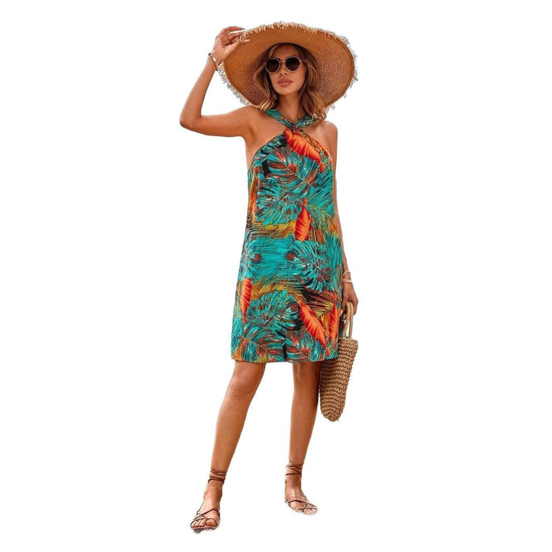 Elegantes Emma -Gedrucktes Halsband Strandurlaub Kleid für Sommer