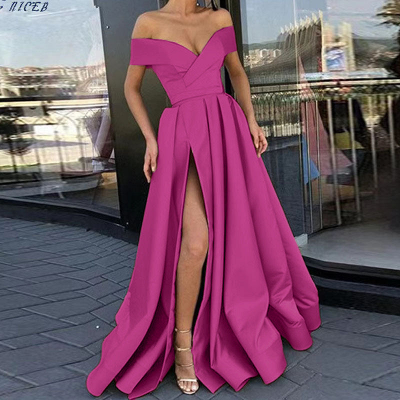 Schönes Satin Kleid mit tiefem V-Ausschnitt für Emma