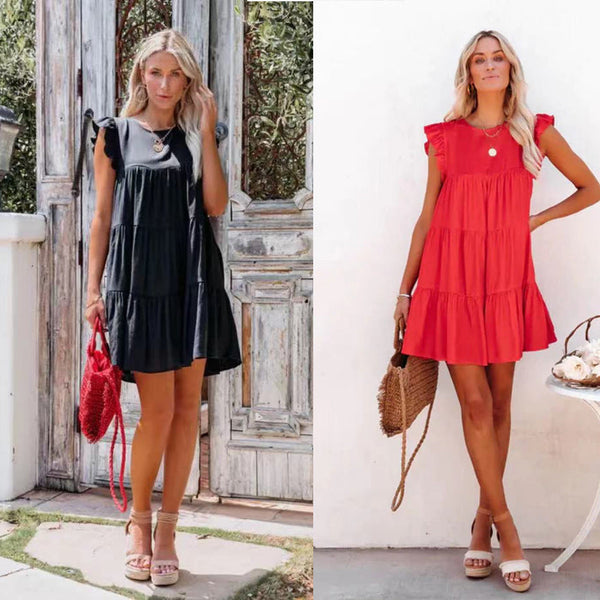 Elegantes Emma -Lockere Rundhals Kurzarm Mini Kleid für Damen