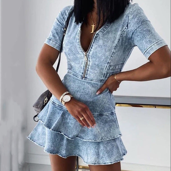 Schönes Ultra Kurzes Denim Kleid für jeden Tag