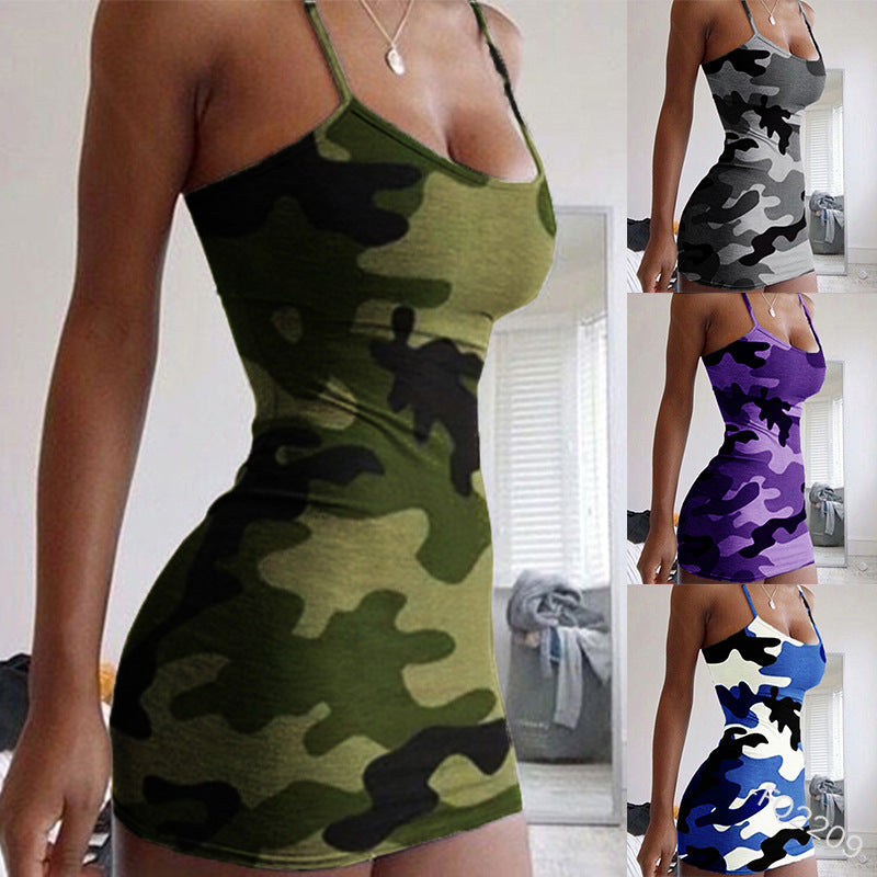 Bequemes Emma -Camouflage Bedrucktes Slim Floral Trägerkleid