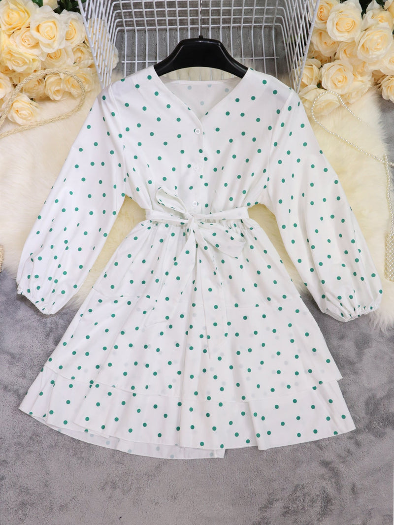 Elegantes Emma -Polka Dot Puff Sleeve Fashion Kleid für Mädchen