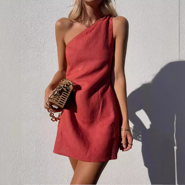 Elegantes Emma -Einfarbiges Slim Fit One-Shoulder Kleid