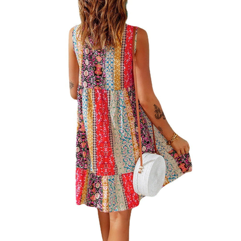Elegantes Emma -Blumen-Patchwork-Rüsche V-Ausschnitt Mini Kleid