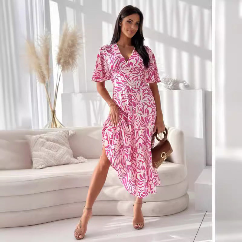 Elegantes Emma -Elastischer Taillen-V-Ausschnitt Kleid für Damen