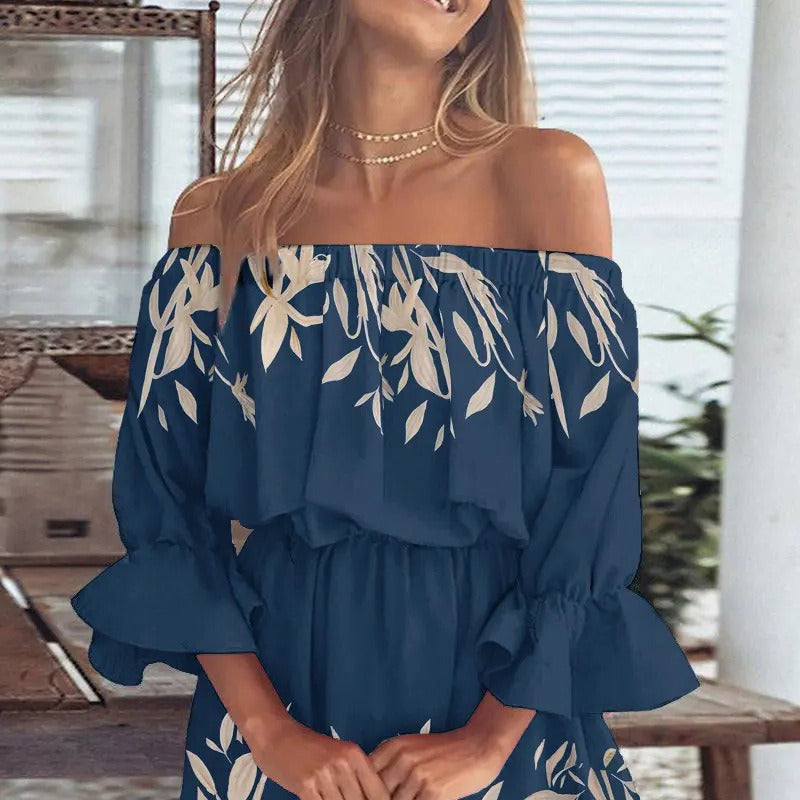 Elegantes Modisches Ein-Schulter Bedrucktes Kleid