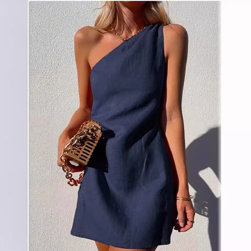 Elegantes Emma -Einfarbiges Slim Fit One-Shoulder Kleid