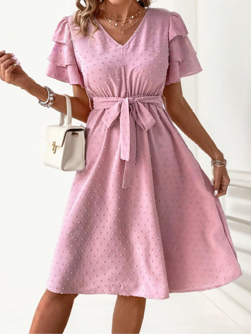 Elegantes Jacquard Chiffon Kurzkleid
