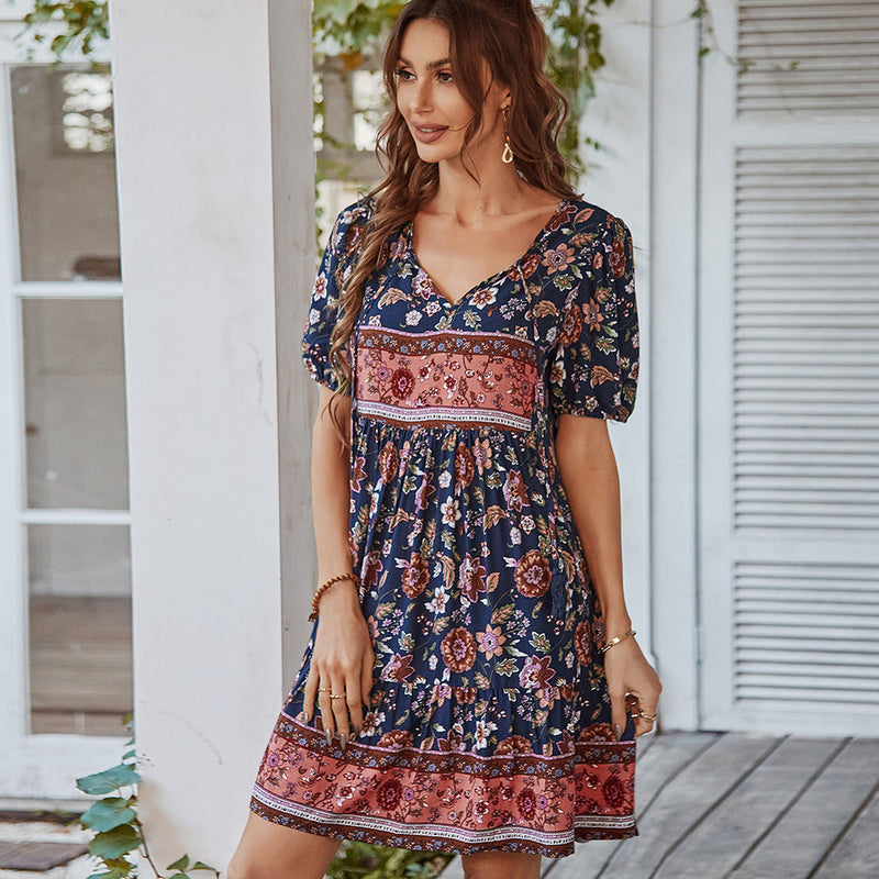 Elegantes Emma -Bedrucktes Frisches Urlaubs Kleid für den Sommer