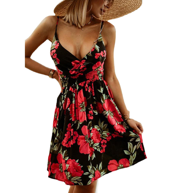 Schickes Emma -Bedrucktes Träger-Taillenkleid für jeden Anlass