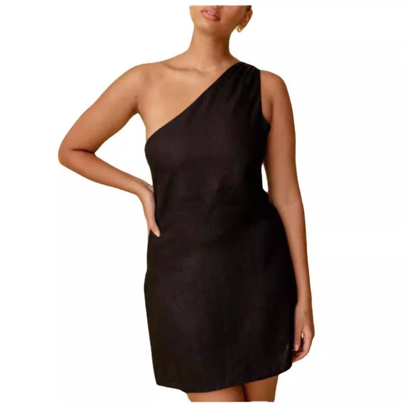 Elegantes Emma -Einfarbiges Slim Fit One-Shoulder Kleid