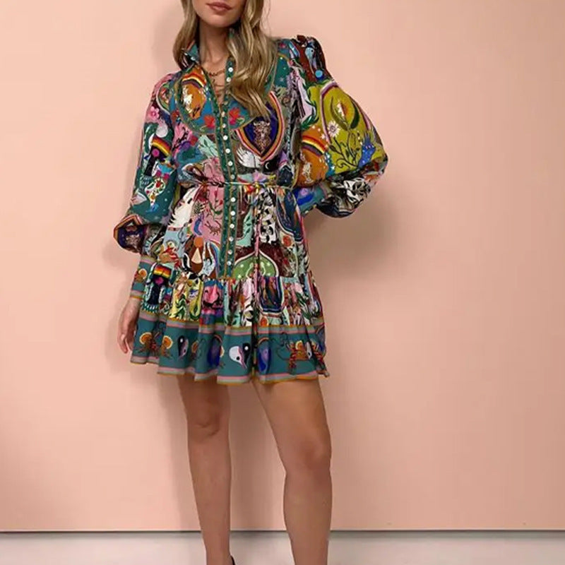 Schönes Emma -Floral Bindegürtel Lockere Rüschendress Kleid