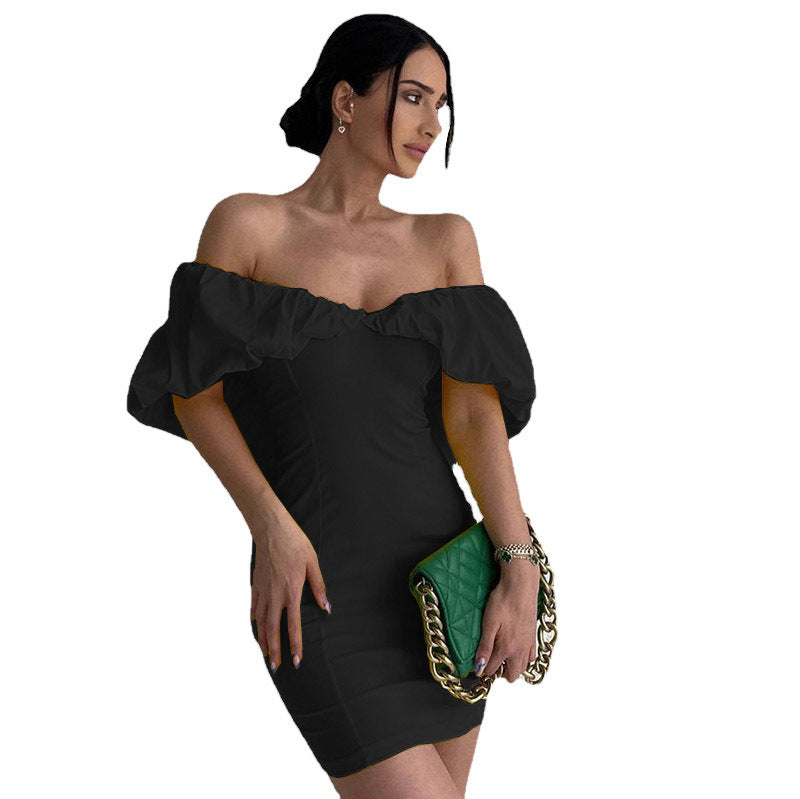 Elegantes Emma Gerafftes Off-The-Shoulder Bodycon Kleid