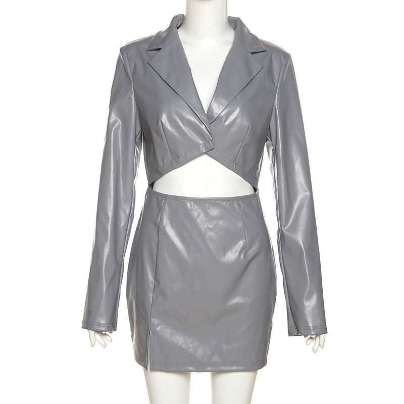 Elegantes Emma -Langarm Crop Top Slim Fit Bodycon Kleid
