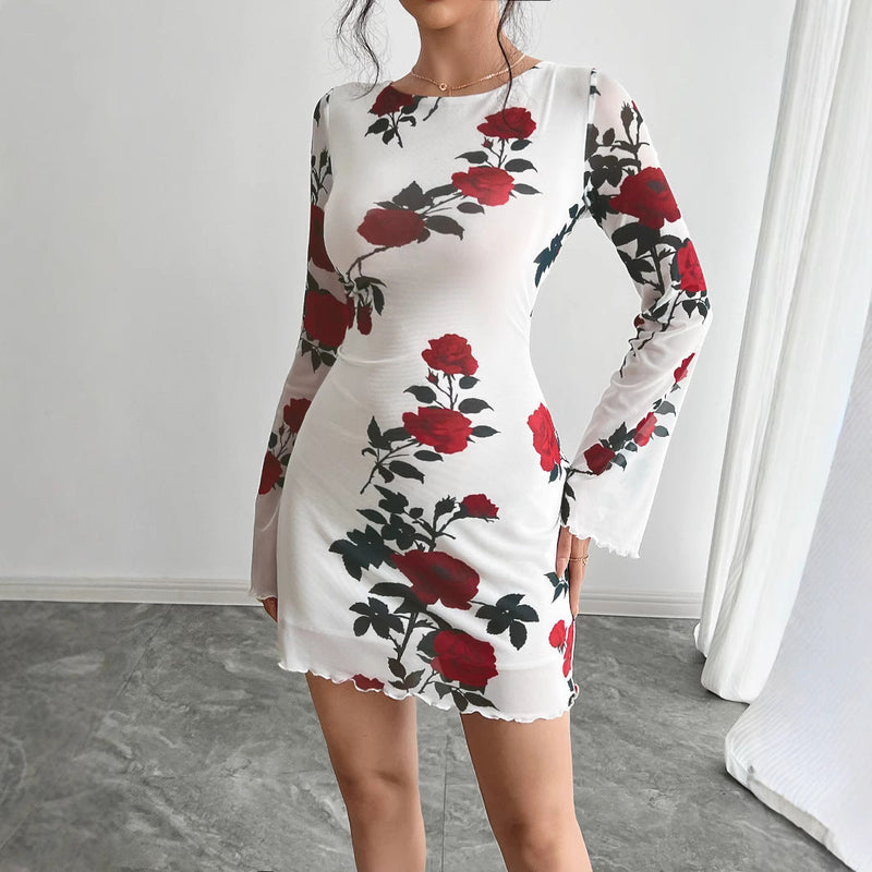 Elegantes Emma -Flieder Rückenfreies Netz Mini Kleid