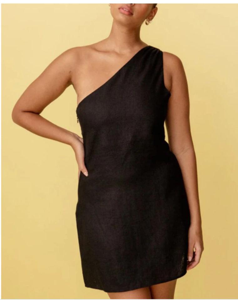 Elegantes Emma -Einfarbiges Slim Fit One-Shoulder Kleid