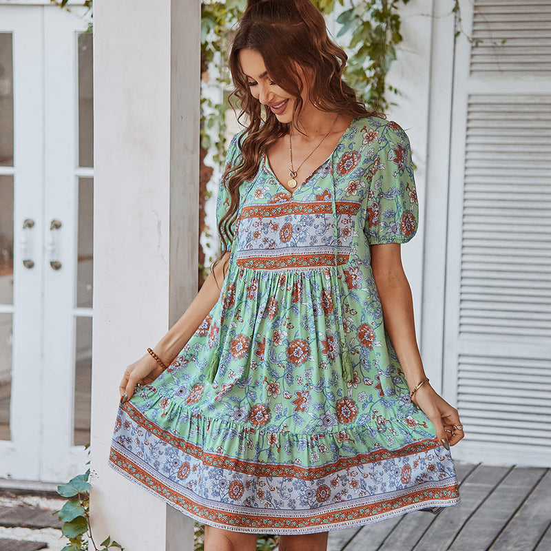 Elegantes Emma -Bedrucktes Frisches Urlaubs Kleid für den Sommer