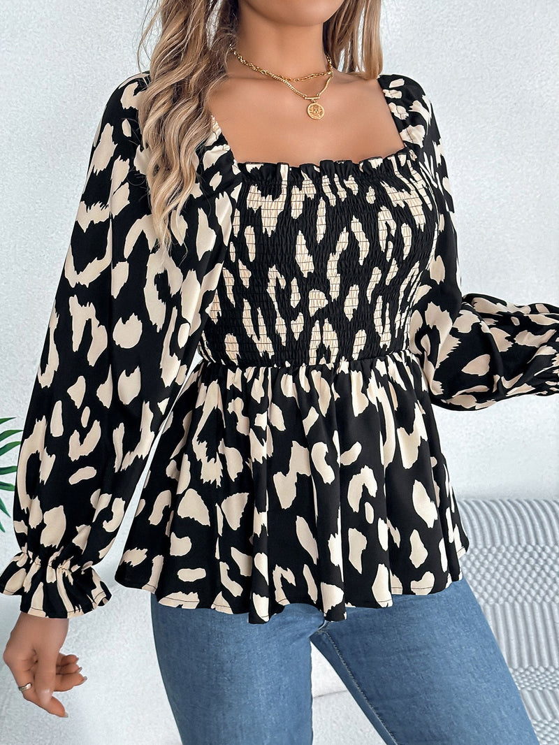 Elegantes Emma -Floral Pullover Langarm Rüsche A-Linie Kleid