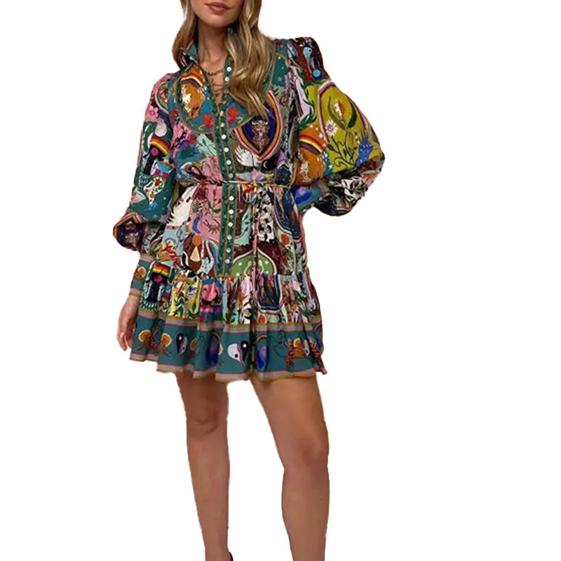 Schönes Emma -Floral Bindegürtel Lockere Rüschendress Kleid