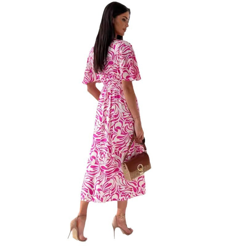 Elegantes Emma -Elastischer Taillen-V-Ausschnitt Kleid für Damen
