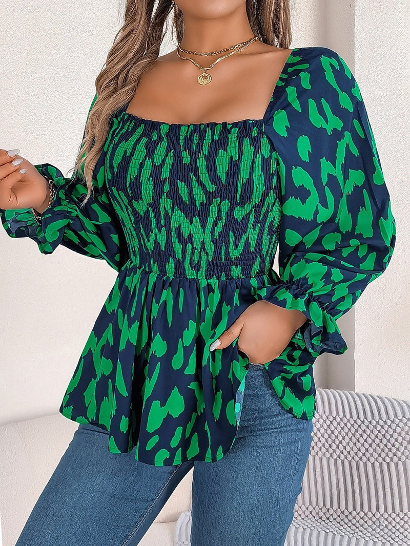 Elegantes Emma -Floral Pullover Langarm Rüsche A-Linie Kleid