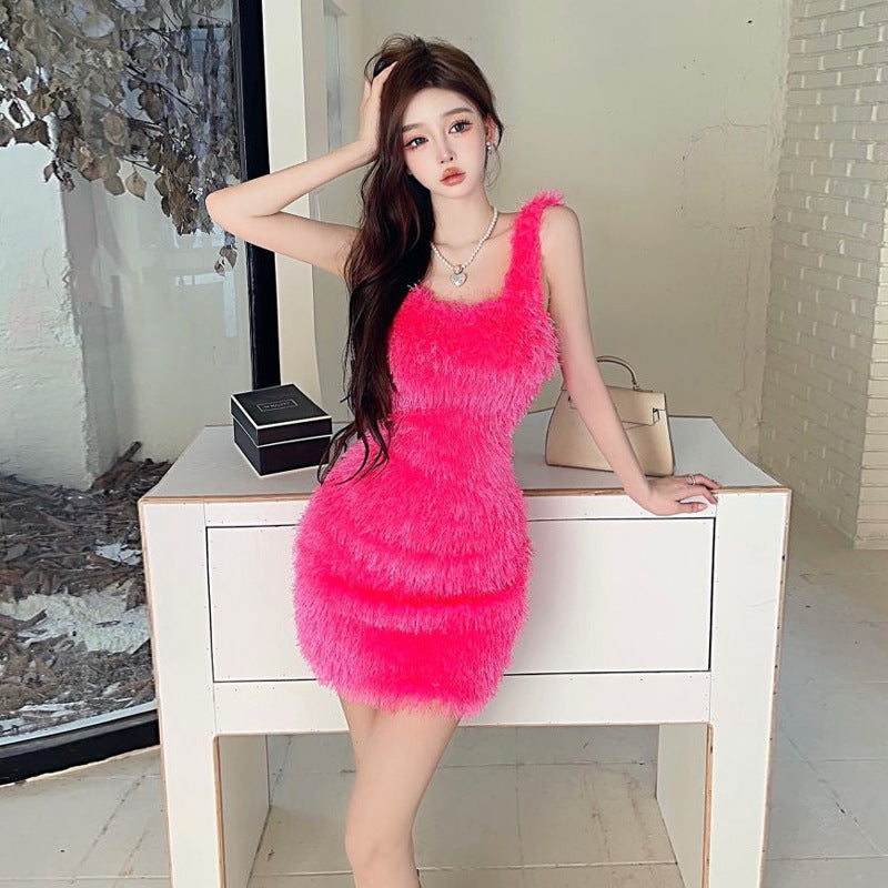Elegantes Emma -Quadratischer Ausschnitt Furry Kleid für Damen