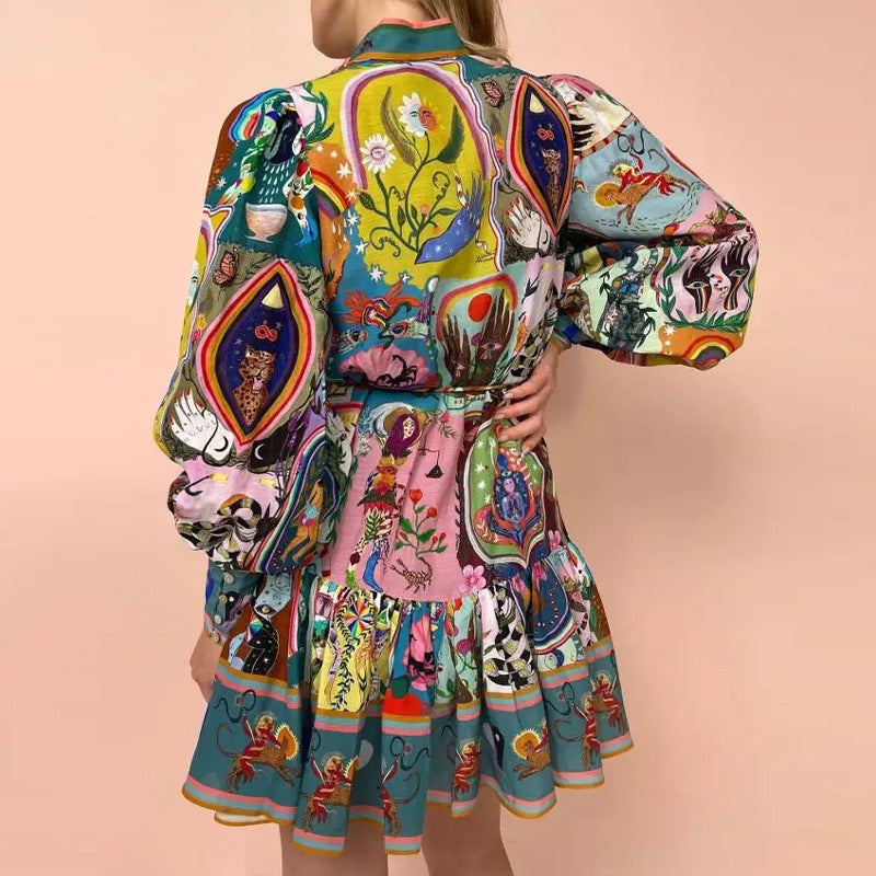 Schönes Emma -Floral Bindegürtel Lockere Rüschendress Kleid