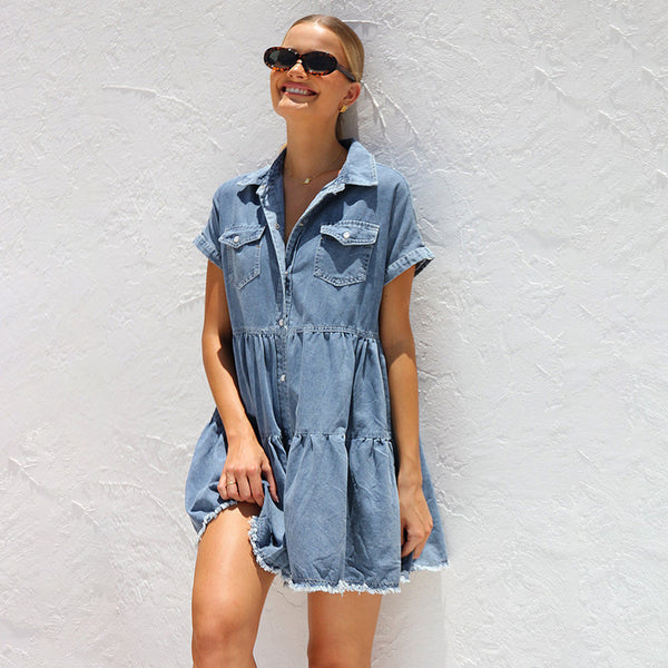 Lockere Hemd Denim Kleid für Dich
