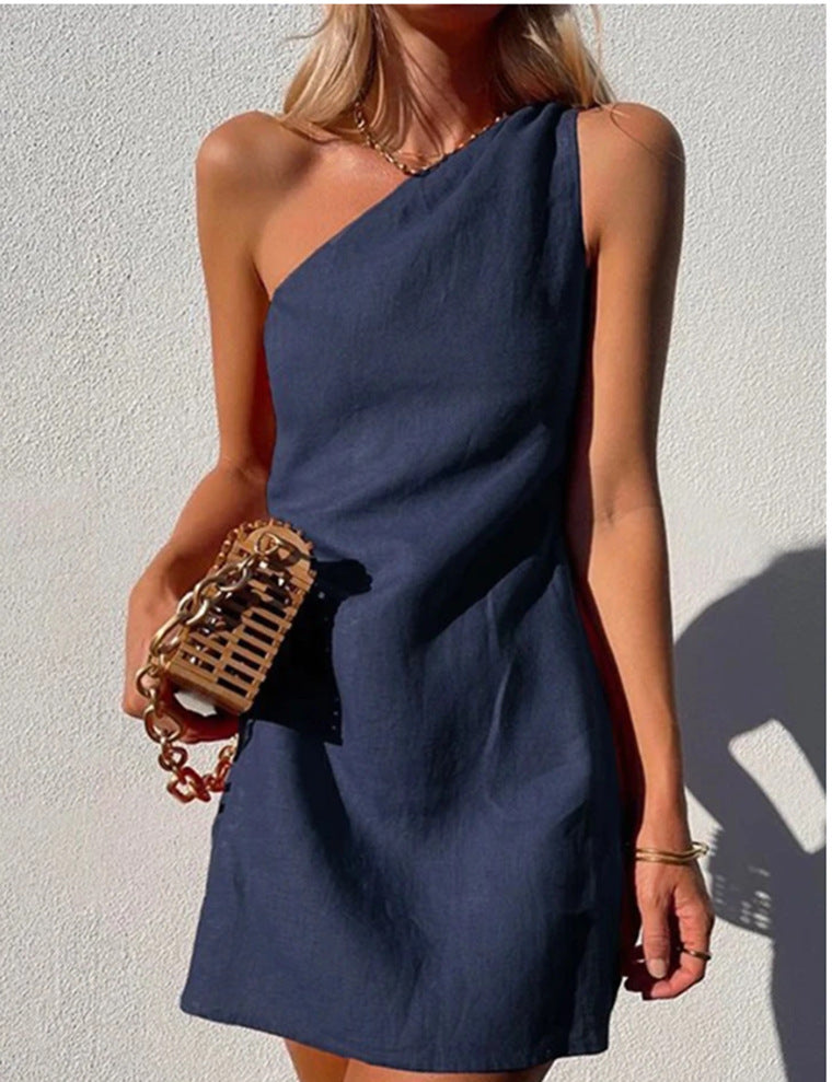 Elegantes Emma -Einfarbiges Slim Fit One-Shoulder Kleid