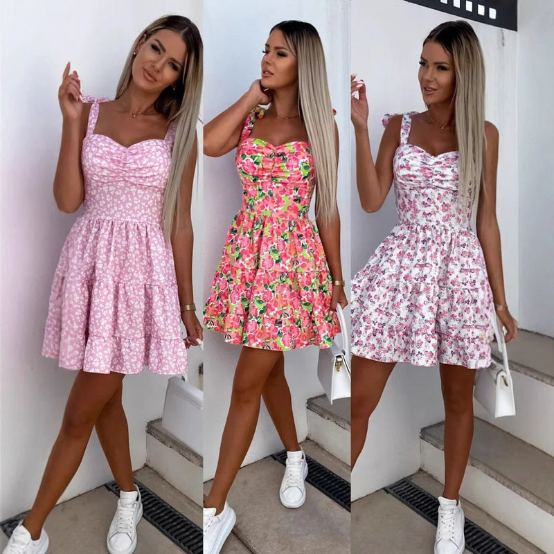 Elegantes Emma -Gedrucktes Trägerband-Taille Kleid für Damen
