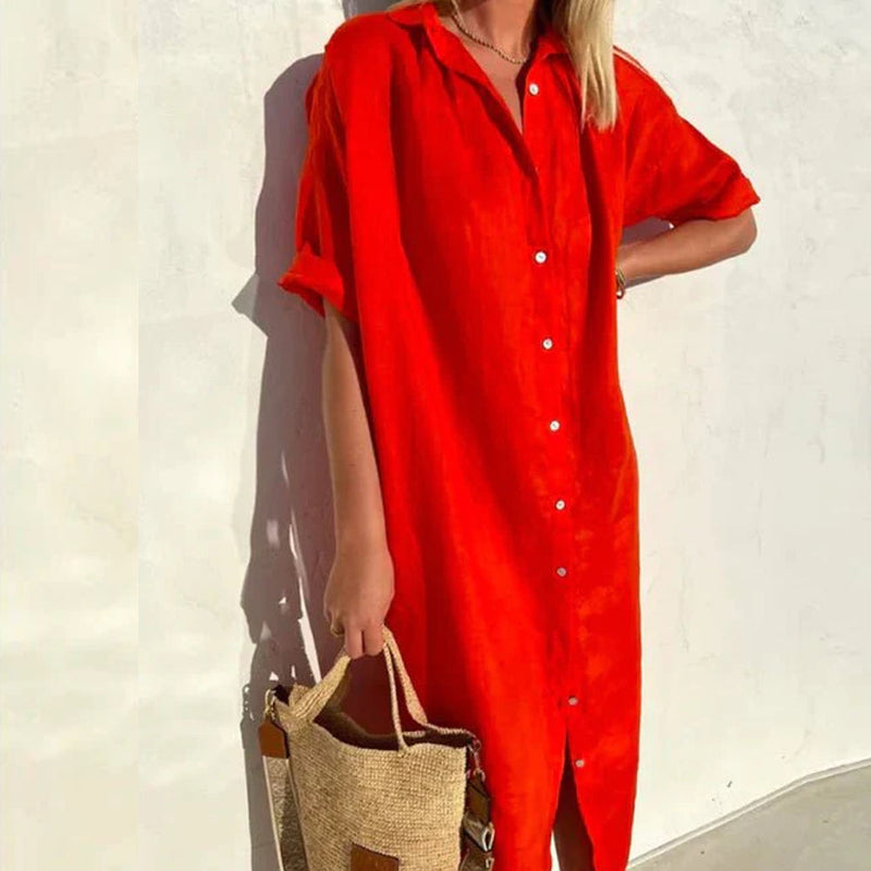 Bequemes Einfarbiges Baumwollhemdkleid für dich
