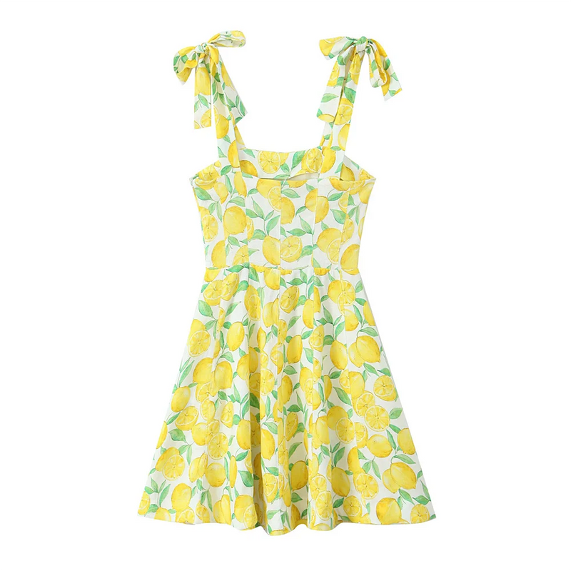 Schönes Emma-Slim-Fit-Kleid Mit Zitronenprint Für Sommer