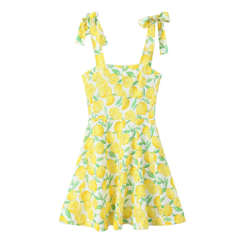 Schönes Emma-Slim-Fit-Kleid Mit Zitronenprint Für Sommer