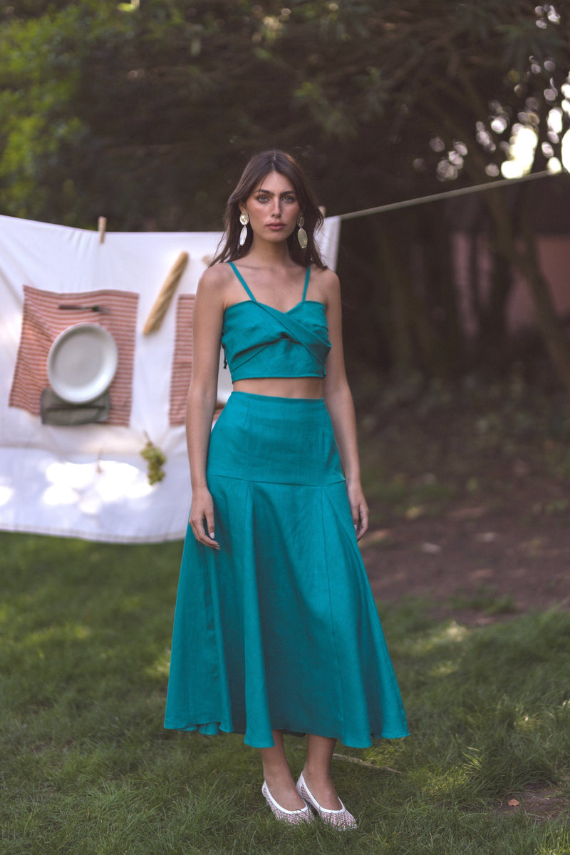 Emilia - Eleganter Boho-Rock für Damen in Türkis
