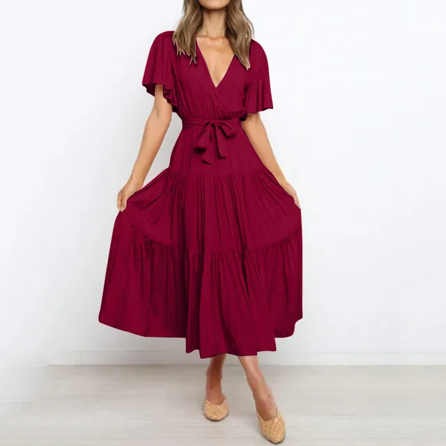 Elegantes Maxikleid Frieda mit tiefem V-Ausschnitt für Frauen