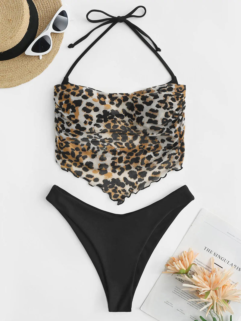 Bequemes Leopard Mesh Overlay Kleid für den Sommer