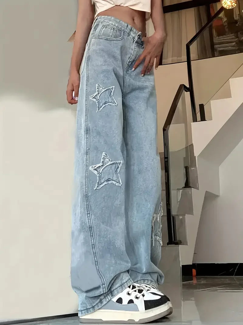 Kuschelig Bequeme Sternen Baggy Jeans Für Damen Jeans