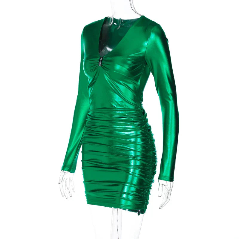 Elegantes Emma -Gerafftes Minikleid mit Reißverschluss-Ausschnitt dd