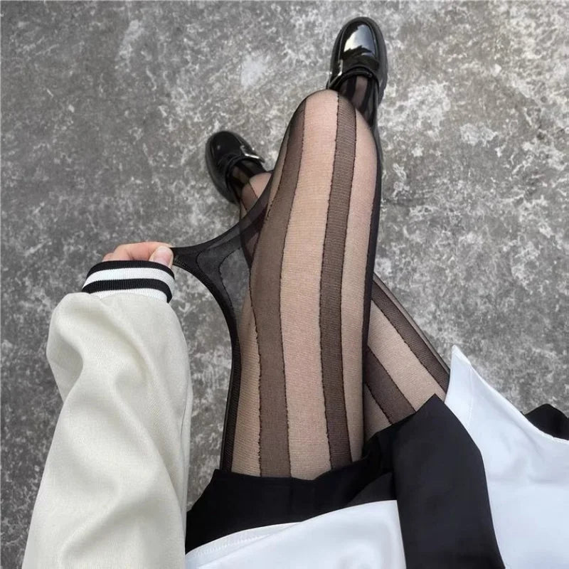 Gestreifte Damen Strumpfhose Schwarz Modisch Strumpfhose