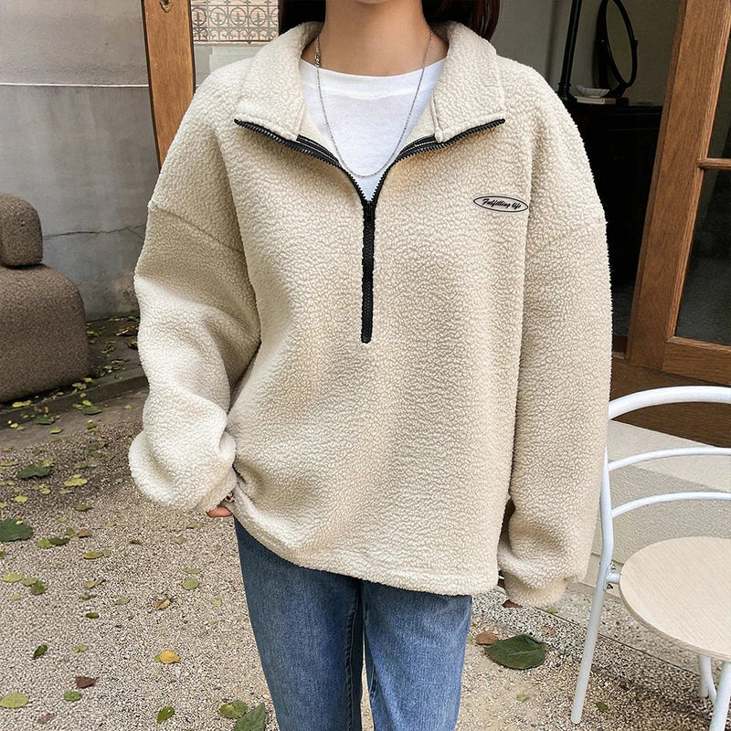 Warm Kuscheliges Sweatshirt Halbreißverschluss Hoodie