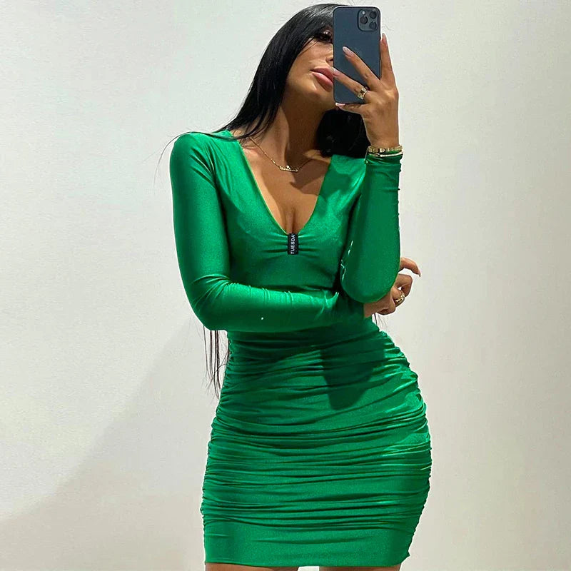 Elegantes Emma -Gerafftes Minikleid mit Reißverschluss-Ausschnitt dd