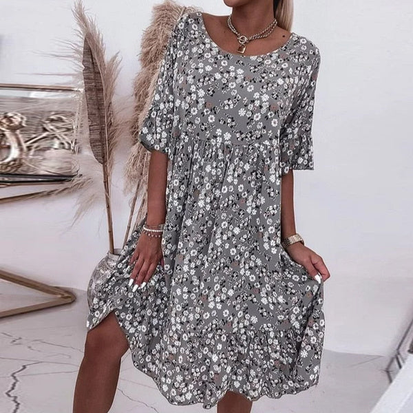 Bequemes Kleid mit Blumenmuster und O-Ausschnitt für dich
