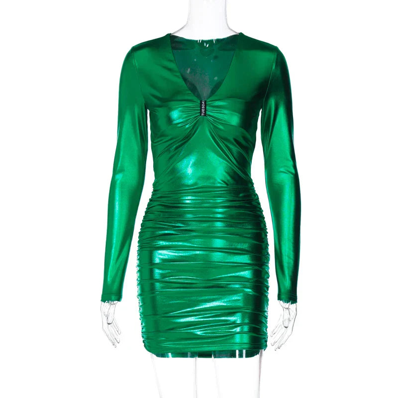 Elegantes Emma -Gerafftes Minikleid mit Reißverschluss-Ausschnitt dd
