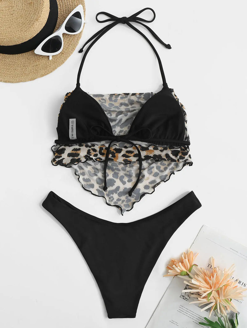 Bequemes Leopard Mesh Overlay Kleid für den Sommer